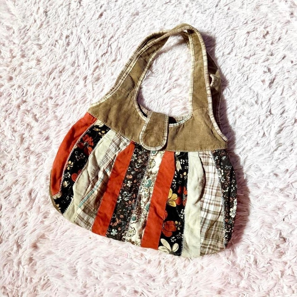Y2K Patchwork Corduroy Boho Earthy Hippie Hobo Bag Lagenlook Indie Festival